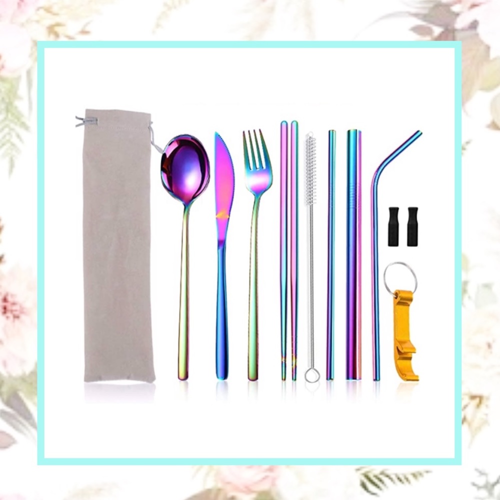 🌸 10PC COLOR SILVERWARE TRAVEL BUNDLE SET HOME EAT DINNER FORK SPOON KNIFE GIFT